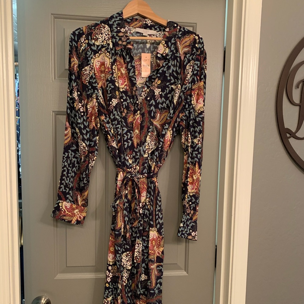 Loft button front midi dress